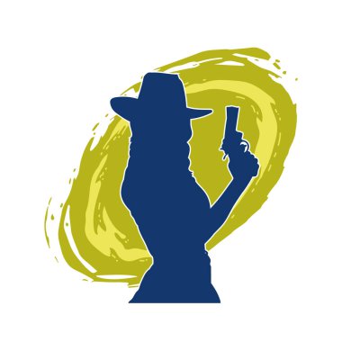 Elinde tabanca tutan bir kovboy kızın silüeti. Bir kadın şerifin silueti tabanca taşıyor..