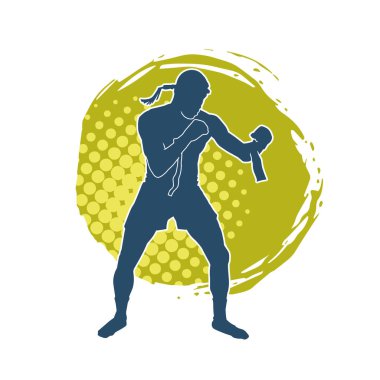 Hareketli erkek kickboksör atletinin silueti. Tekme atan bir adamın silueti..