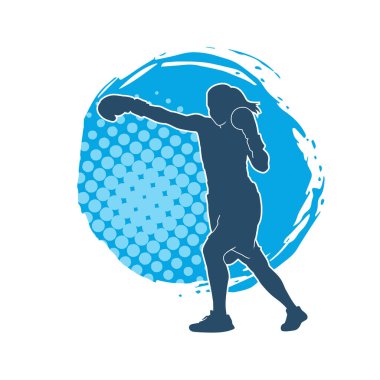 Kadın boks oyuncusunun silueti. Boks yaparken boks eldiveni giyen bir kadının silueti..