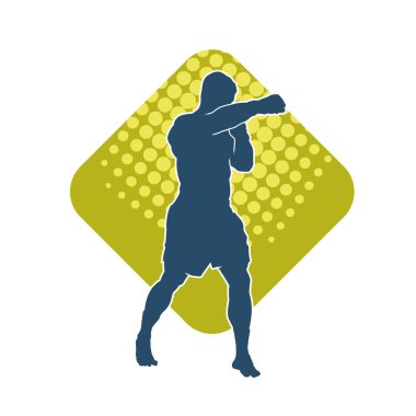 Hareketli erkek kickboksör atletinin silueti. Tekme atan bir adamın silueti..