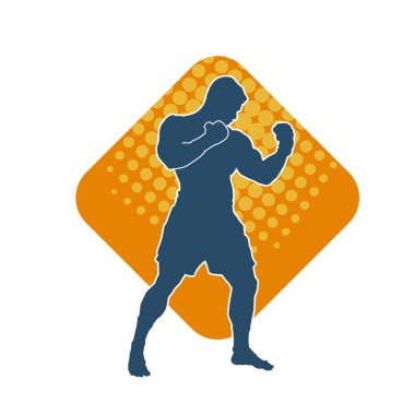 Hareketli erkek kickboksör atletinin silueti. Tekme atan bir adamın silueti..