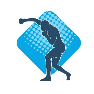 Erkek boks atletinin silueti iş başında. Boks sporu için eldiven giyen kaslı bir adamın silueti..