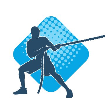Sportif bir adamın silueti savaş halatıyla egzersiz yapıyor. 