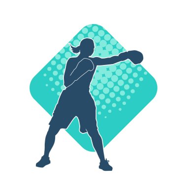 Kadın boks oyuncusunun silueti. Boks yaparken boks eldiveni giyen bir kadının silueti..