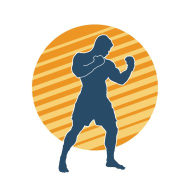 Hareketli erkek kickboksör atletinin silueti. Tekme atan bir adamın silueti..