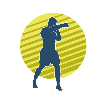 Hareketli erkek kickboksör atletinin silueti. Tekme atan bir adamın silueti..
