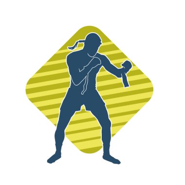 Hareketli erkek kickboksör atletinin silueti. Tekme atan bir adamın silueti..