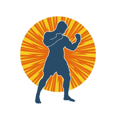 Hareketli erkek kickboksör atletinin silueti. Tekme atan bir adamın silueti..