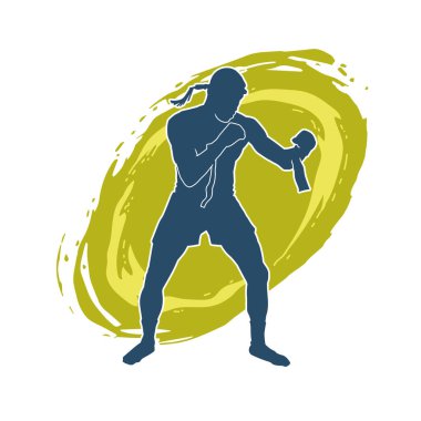 Hareketli erkek kickboksör atletinin silueti. Tekme atan bir adamın silueti..