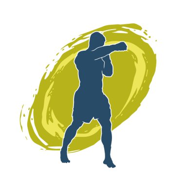 Hareketli erkek kickboksör atletinin silueti. Tekme atan bir adamın silueti..