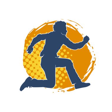 Koşan sıradan bir adamın silueti. Siluet erkek koşusu pozu.