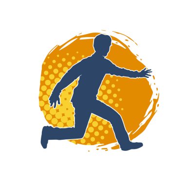 Koşan sıradan bir adamın silueti. Siluet erkek koşusu pozu.