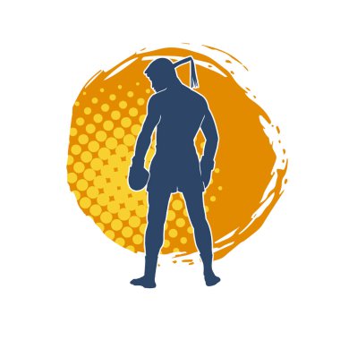 Hareketli erkek kickboksör atletinin silueti. Tekme atan bir adamın silueti..