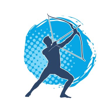 Hareketli erkek okçu savaşçısının silueti. Okçuluk silahı taşıyan bir adamın silueti..