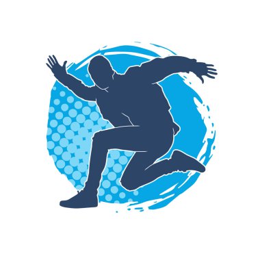 Koşan sıradan bir adamın silueti. Siluet erkek koşusu pozu.