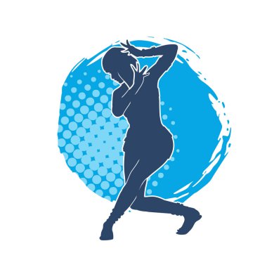 Hareketli bir kadın dansçının silueti. Dans eden zayıf bir kadının silueti..