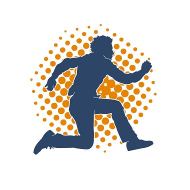 Koşan sıradan bir adamın silueti. Siluet erkek koşusu pozu.