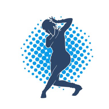 Hareketli bir kadın dansçının silueti. Dans eden zayıf bir kadının silueti..