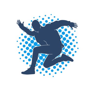 Koşan sıradan bir adamın silueti. Siluet erkek koşusu pozu.