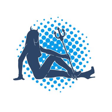 Şeytan kostümü giymiş zayıf bir kadın modelin silueti. Şeytani bir karakteri canlandıran seksi bir kadın kostümünün silüeti..