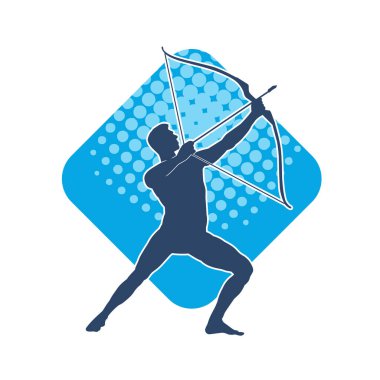 Hareketli erkek okçu savaşçısının silueti. Okçuluk silahı taşıyan bir adamın silueti..