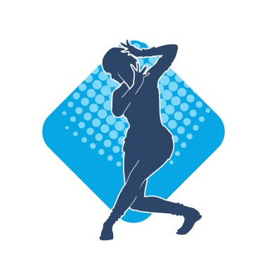 Hareketli bir kadın dansçının silueti. Dans eden zayıf bir kadının silueti..