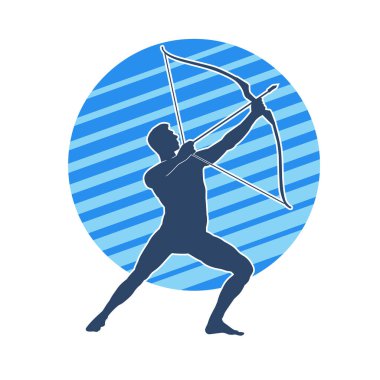 Hareketli erkek okçu savaşçısının silueti. Okçuluk silahı taşıyan bir adamın silueti..