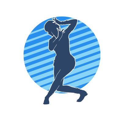 Hareketli bir kadın dansçının silueti. Dans eden zayıf bir kadının silueti..