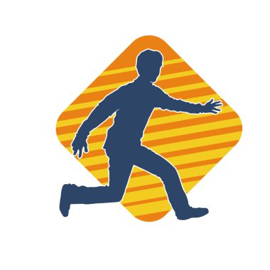 Koşan sıradan bir adamın silueti. Siluet erkek koşusu pozu.