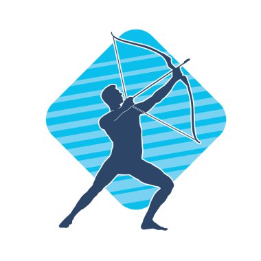 Hareketli erkek okçu savaşçısının silueti. Okçuluk silahı taşıyan bir adamın silueti..