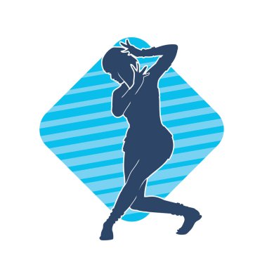 Hareketli bir kadın dansçının silueti. Dans eden zayıf bir kadının silueti..