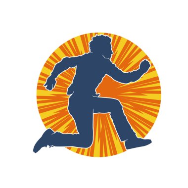 Koşan sıradan bir adamın silueti. Siluet erkek koşusu pozu.