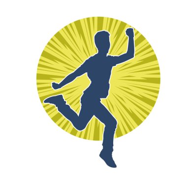 Koşan sıradan bir adamın silueti. Siluet erkek koşusu pozu.