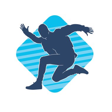 Koşan sıradan bir adamın silueti. Siluet erkek koşusu pozu.