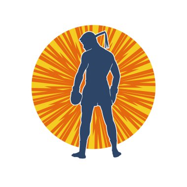 Hareketli erkek kickboksör atletinin silueti. Tekme atan bir adamın silueti..