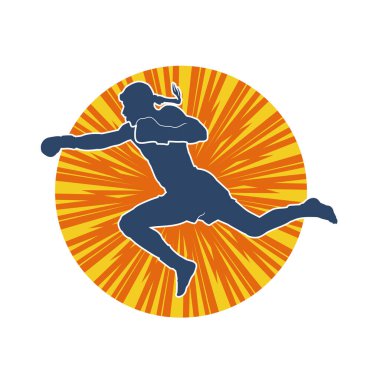 Hareketli erkek kickboksör atletinin silueti. Tekme atan bir adamın silueti..