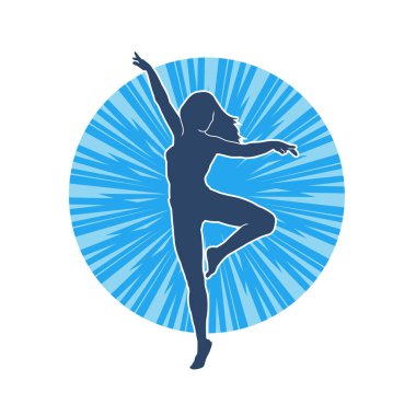 Hareketli bir kadın balerin silueti. Dans eden balerin kızın silueti..