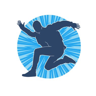 Koşan sıradan bir adamın silueti. Siluet erkek koşusu pozu.