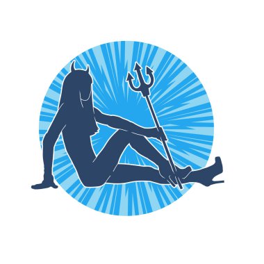 Şeytan kostümü giymiş zayıf bir kadın modelin silueti. Şeytani bir karakteri canlandıran seksi bir kadın kostümünün silüeti..