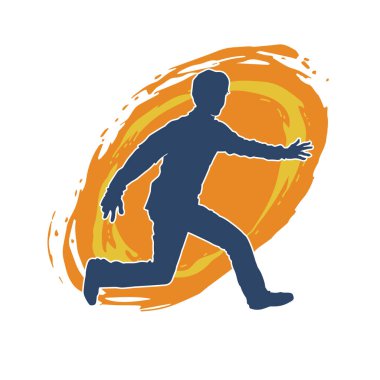 Koşan sıradan bir adamın silueti. Siluet erkek koşusu pozu.