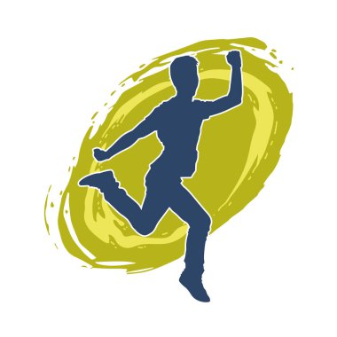 Koşan sıradan bir adamın silueti. Siluet erkek koşusu pozu.