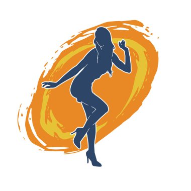 Hareketli bir kadın dansçının silueti. Dans eden zayıf bir kadının silueti..