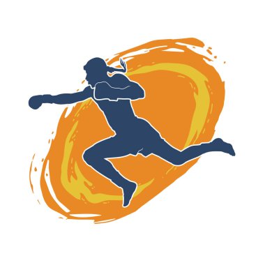 Hareketli erkek kickboksör atletinin silueti. Tekme atan bir adamın silueti..