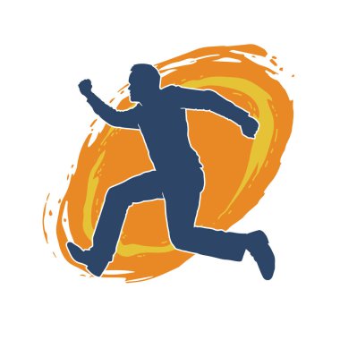 Koşan sıradan bir adamın silueti. Siluet erkek koşusu pozu.