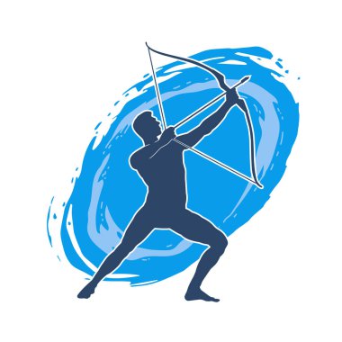 Hareketli erkek okçu savaşçısının silueti. Okçuluk silahı taşıyan bir adamın silueti..