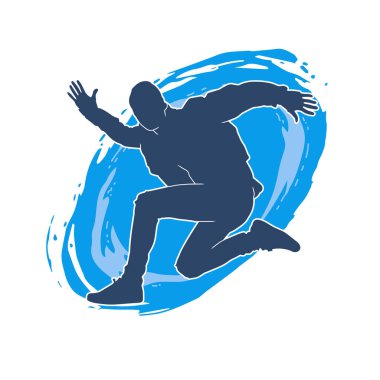 Koşan sıradan bir adamın silueti. Siluet erkek koşusu pozu.