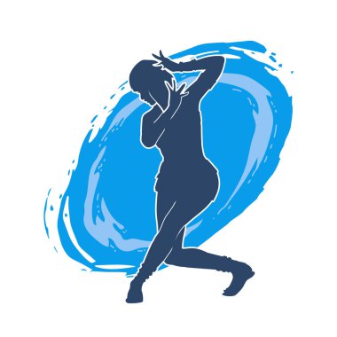 Hareketli bir kadın dansçının silueti. Dans eden zayıf bir kadının silueti..