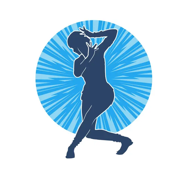 Hareketli bir kadın dansçının silueti. Dans eden zayıf bir kadının silueti..