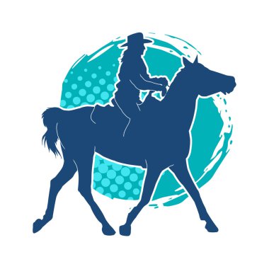 Vahşi batılı kovboy kız silueti ata biniyor. At sırtında bir kovboy kız silueti