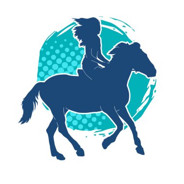 At sırtında gezen bir kadının silüeti. Sırtında bir kadın olan bir atın silüeti..